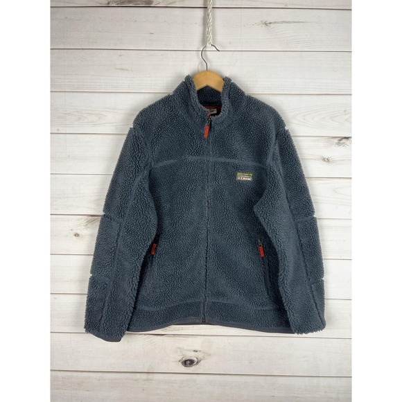 LL Bean Jacket Mens Extra Large Gray Fleece Sherpa Full Zip Outdoors XL-Reg - Picture 1 of 6